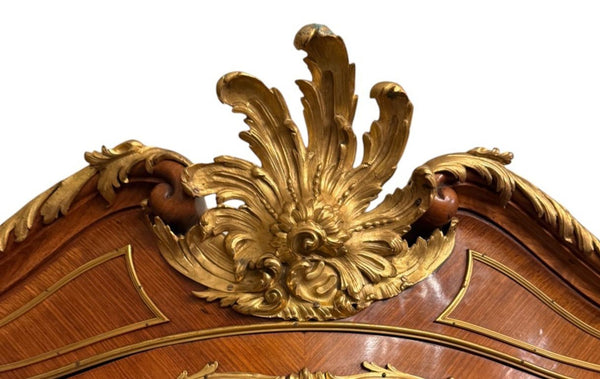 19th Century French Louis XV-Style Marquetry Vitrine with Gilt Bronze.