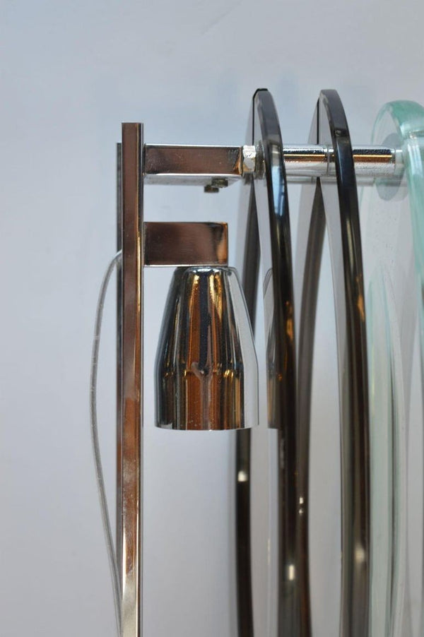 Pair of 1960's Fontana Arte Chrome and Tri-Level Glass Sconces