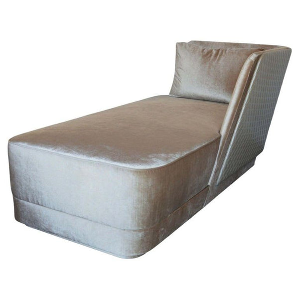 Newly Upholstered Champagne Silk Velvet Chaise Lounge