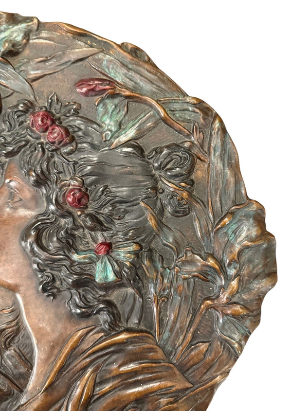 Signed A. Mucha Art Nouveau Floral Relief Wall Plaque, Early 20th Century.
