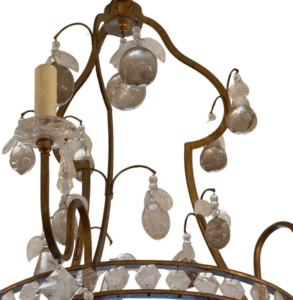 Gold Leaf Wrought Iron Rock Crystal & Citrine Fruit Chandelier Italy Mid-20th C.