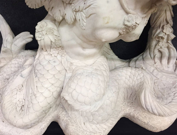 Pair of Italian 20th Century Winged Sirens Marble Consoles