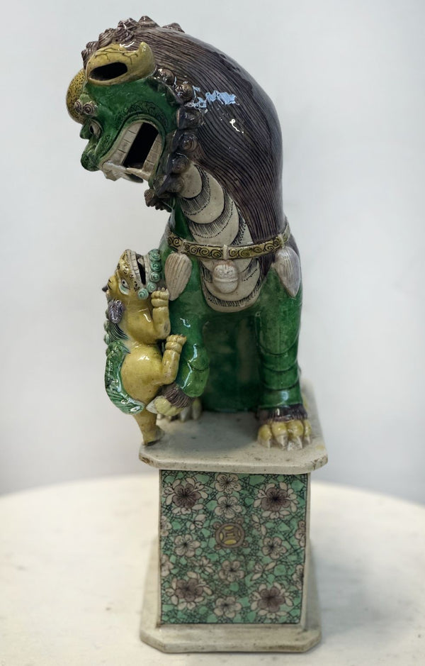 Pair of Chinese Famille Verte Buddhist Lions from the Kangxi Period