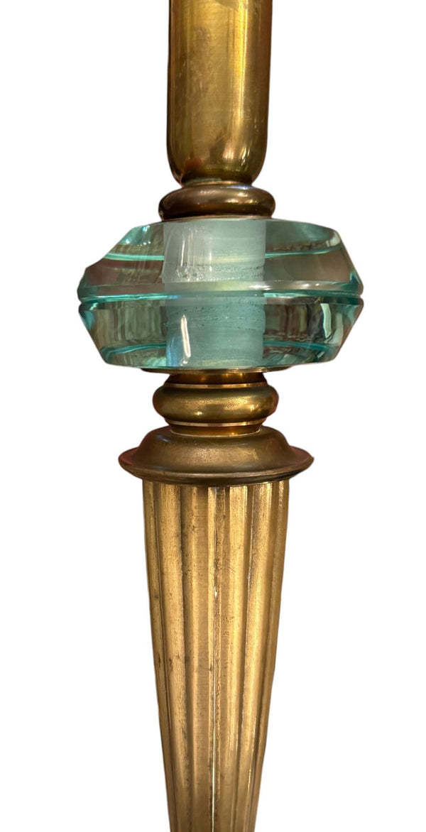Pair Gio Ponti for Fontana Arte Style Brass & Nile Green Sconces. Italy, 1950's
