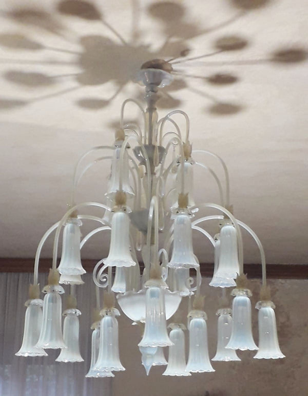 Vintage Italian Opaline Murano Glass Chandelier, c. 1950's