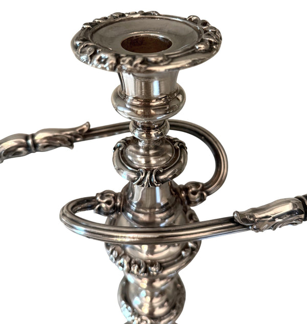Pair of Silver Candelabras with Floral Detailing, France, Mid-20th Century.