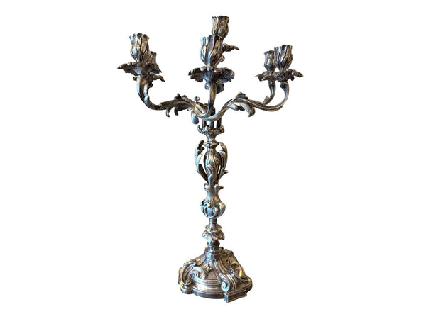 Pair of 19th Century French Silver-Plated Bronze Candelabras