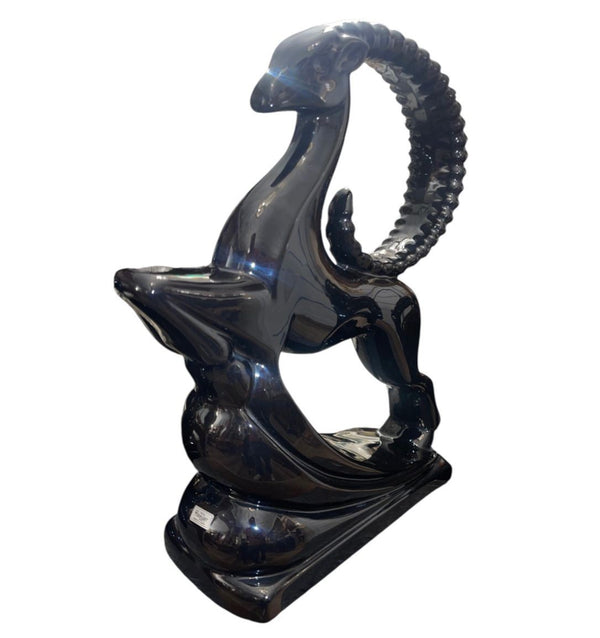 Pair of Royal Haeger Glossy Black Gazelle Sculptures. U.S.A. Late 20th Century.
