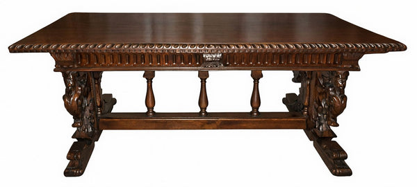 Renaissance Revival Carved Walnut Trestle Continental Table. Italy, Late 19th C.