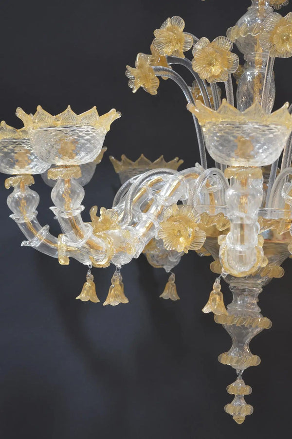 Venetian Murano Glass Chandelier with Gold Flecked Floral Details, Italy 21st C.