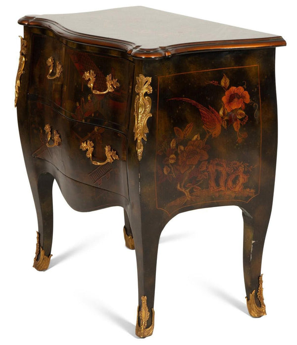 Pair of English Chinoiserie Two-Drawer Nightstands. 20th Century.