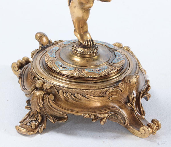 French 19th Century Bronze Champlevé Centerpiece w/ Onyx Top