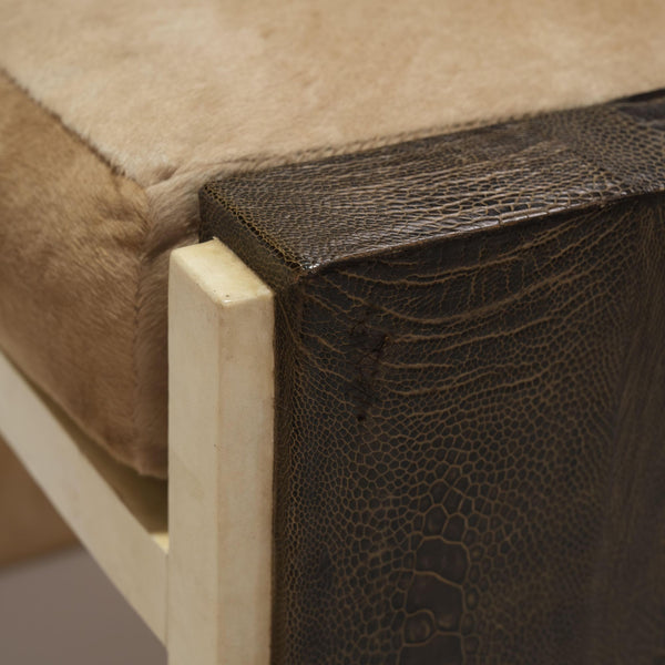 R & Y Augousti Parchment Vanity & Snakeskin Bench. France, Late 20th Century.