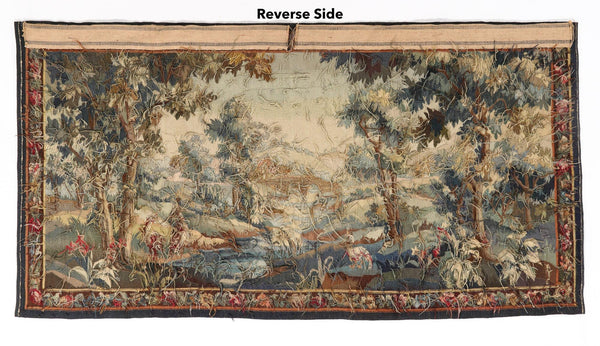 19th Century Flemish (Belgium) Pictorial Verdure Wool Tapestry Signed A.M.R.B.