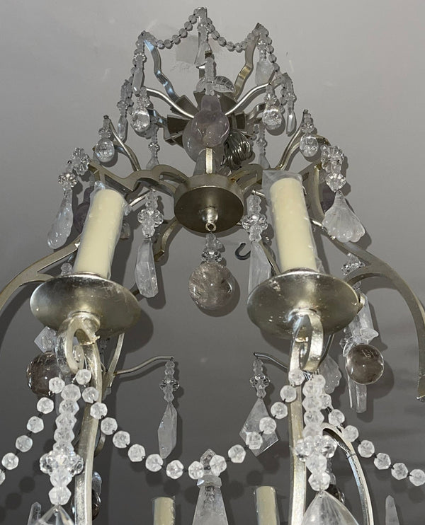 Early 20th Century Italian Rock Crystal and Gilt Iron Chandelier.