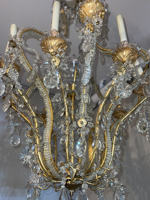 Mid-20th Century French Maison Baguès Crystal and Gilt Iron Chandelier
