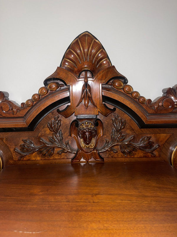 Late 19th C. French Renaissance Revival Cabinet w/ Relief Panels & Marble Tops.