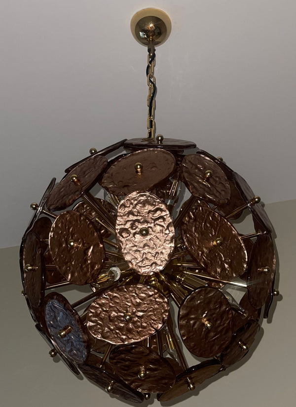 Galattico Sputnik Chandelier with Copper Murano Glass Discs. Italy, 1980's.