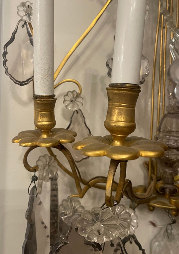 Pair of French Gilt Bronze and Crystal Wall Sconces, Late 19th Century.
