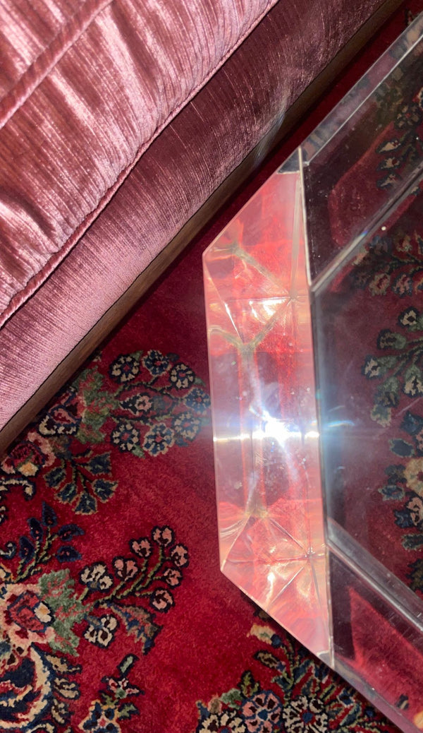 Charles Hollis Jones Square Lucite Coffee Table with Glass Top