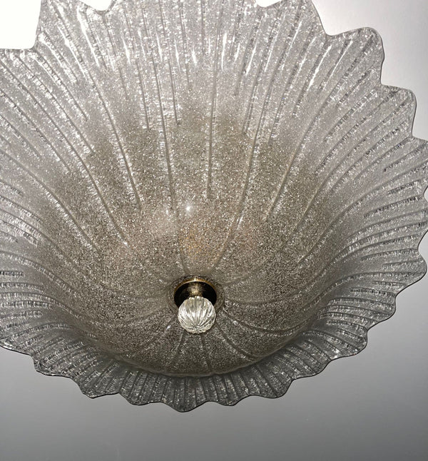 Italian Clear Murano Glass Graniglia Technique Flush Mount, 1980's.