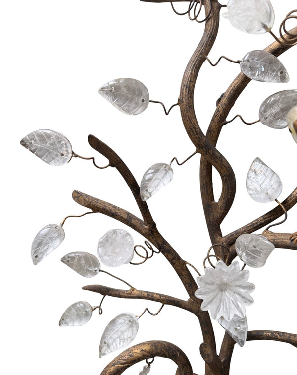 Pair French Baguès Style Rock Crystal, Smoky Quartz & Parrot Sconces, 1980's.
