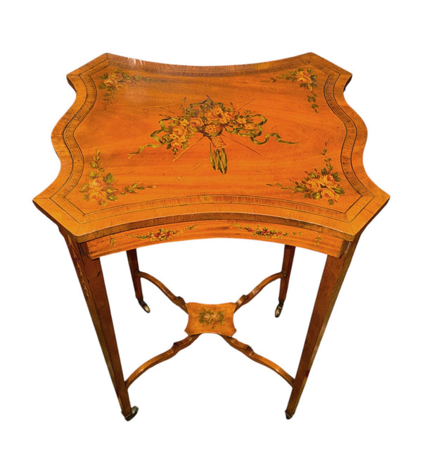 19th Century English Adam Style Satinwood & Maple Scalloped Side Table.