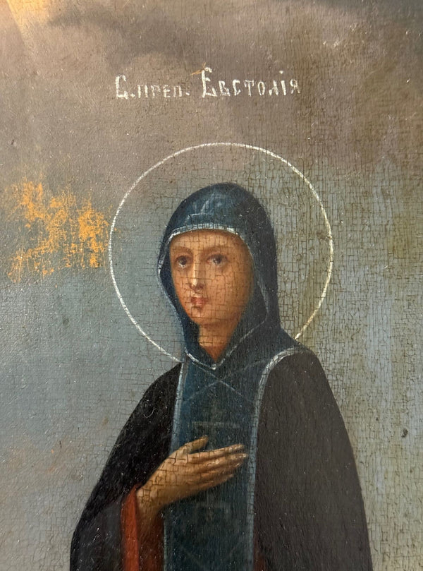 19th Century Russian Orthodox Icon of St. Nicholas & St. Eustolia