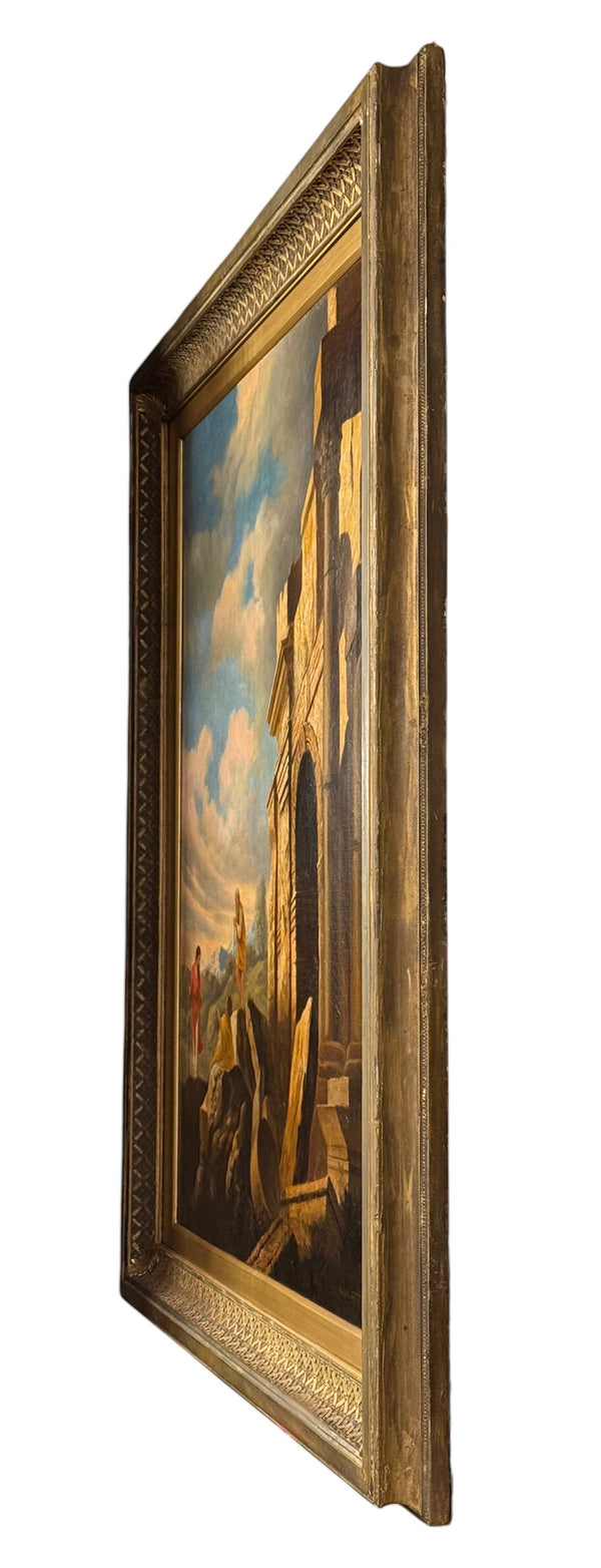 Eugene Califano Allegorical Scene with Classical Ruins Oil on Canvas. 20th C.