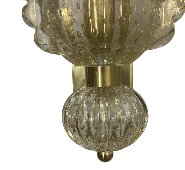 Set of Six Italian Modernist Murano Glass Sconces w/ Ruffled Detail & Gold Flecks