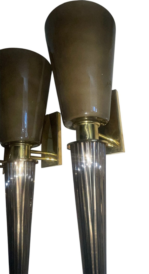 Set of Four Italian Smoky Gray Murano Glass Torchère Sconces – 1970's.