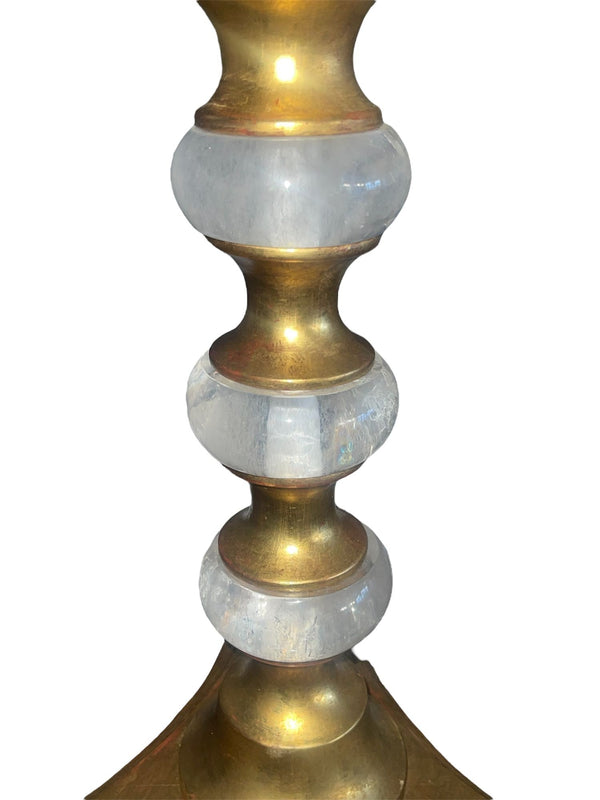 Set of Four Italian Rock Crystal & Giltwood Table Lamps 22-K Gold Leaf. 1980's.
