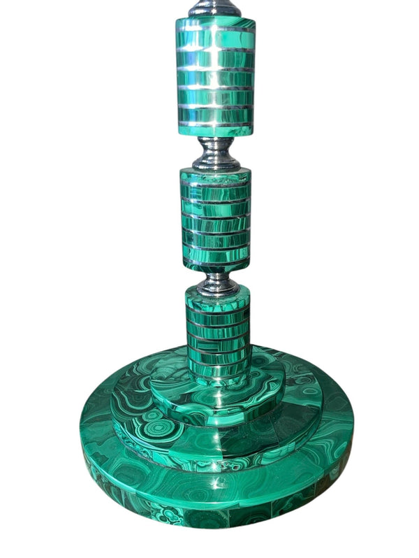 Set of Four Malachite Table Lamps with Nickel Details, Italy, 1970's.