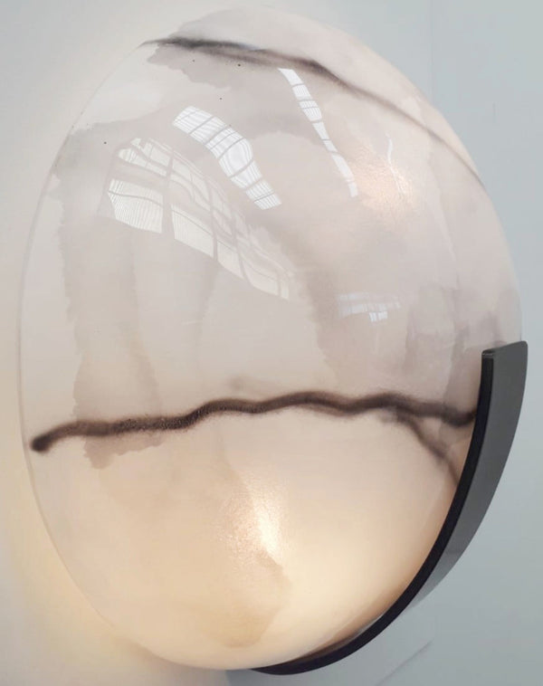 Set of Ten Marbled Murano Glass Half-Moon Sconces. Italy, 1970's.