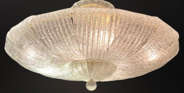 Vintage Clear Murano Glass Flush Mount in Style Barovier e Toso. Italy, 1960's.