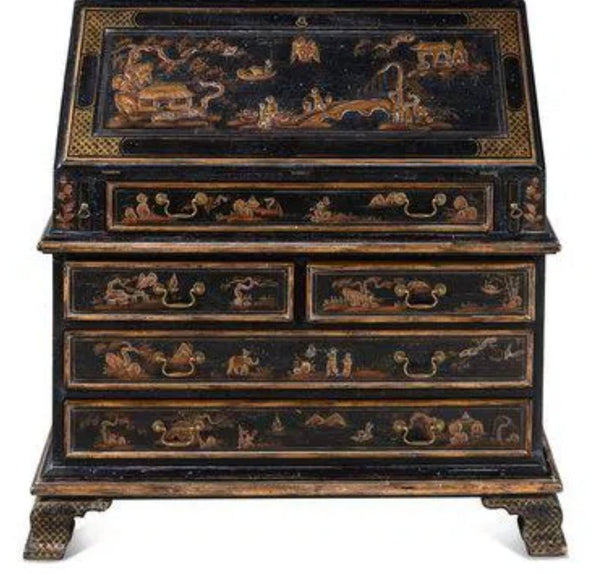 George II Style Black and Gilt-Japanned Bureau Bookcase, Early 20th Century