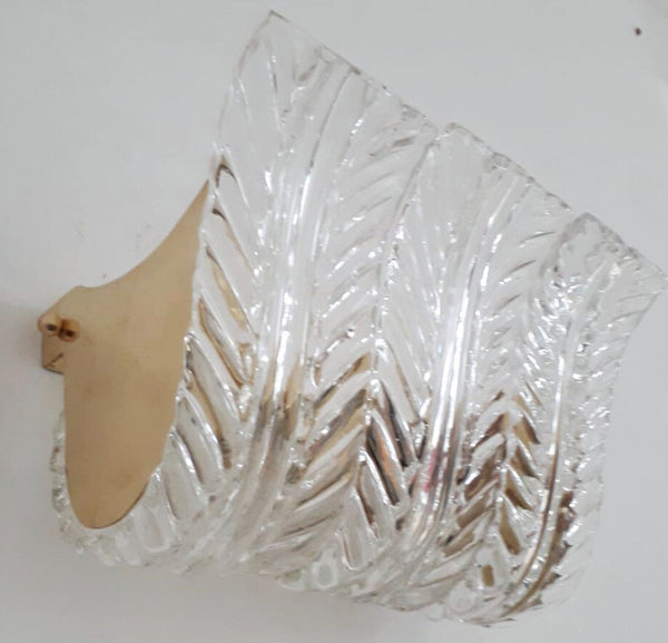 Set of Twelve Sconces w/ Clear Murano Glass Leaves by Maria Maggi. Italy 1990's
