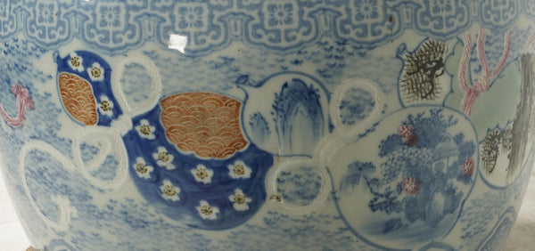 Japanese Blue & White Porcelain Hibachi / Fish Bowl Planter–Early 20th Century