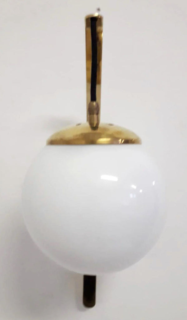 Pair of Midcentury White Murano Glass & Brass Sconces – Italy, Circa 1960's.