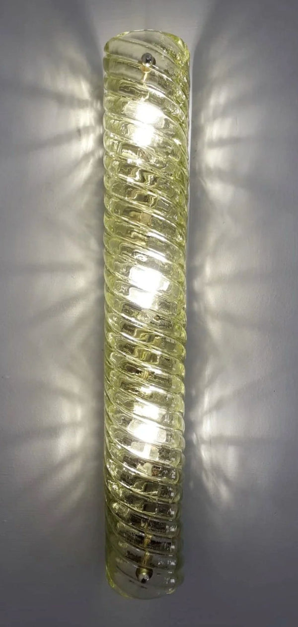 Pair Canale Sconces in Rare Chartreuse Green by Barovier e Toso. Italy, 1960's.