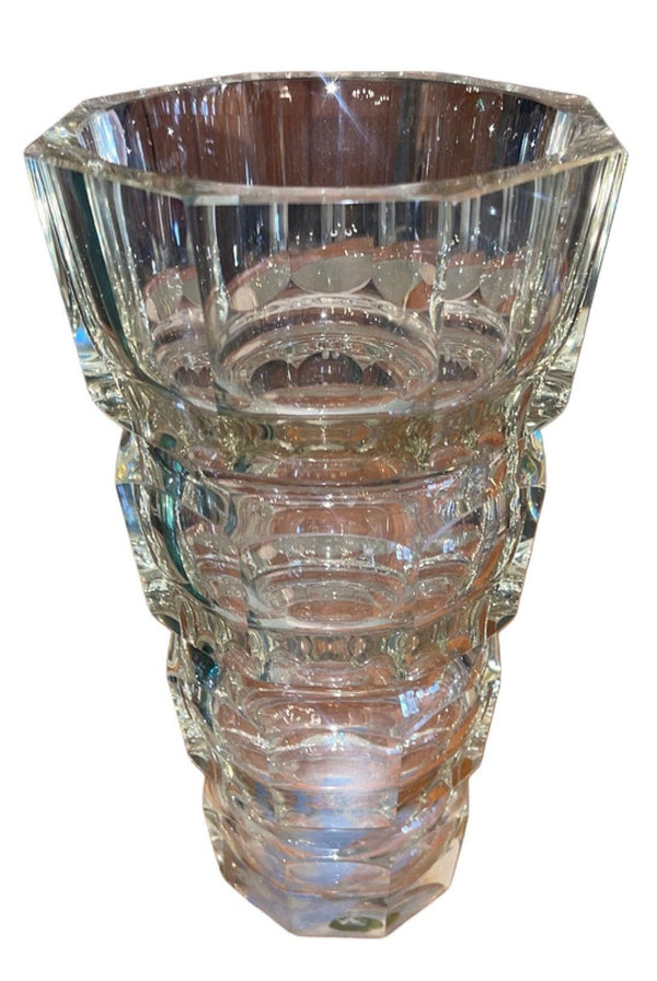 Pair of Art Deco Cut Crystal Vases in the Manner of Josef Hoffmann for Moser.