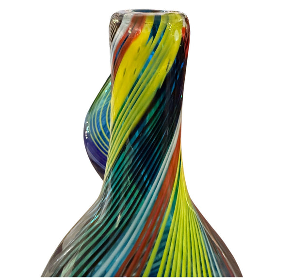 Pair of Fratelli Toso Murano Swirl Glass Long-Neck Vases, Mid-20th Century.