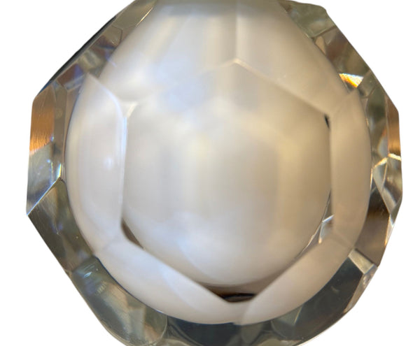 Large Murano White Glass Vase with Clear Faceted Knop, Italy, Circa 1970's.