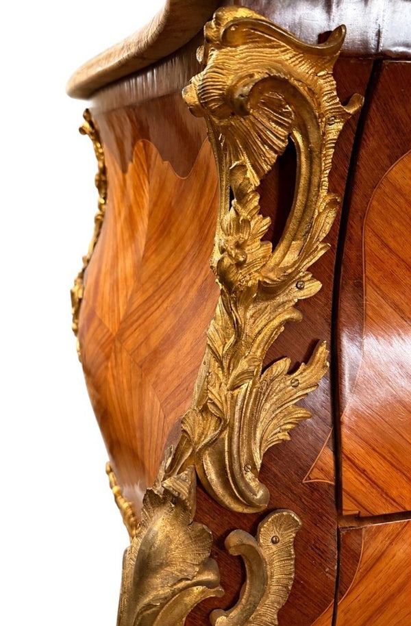 French 19th Century Louis XV Style Bronze-Mounted Marble-Top Commode