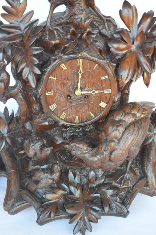 Mid-19th Century German Hand-Carved Maple Clock with Pheasants