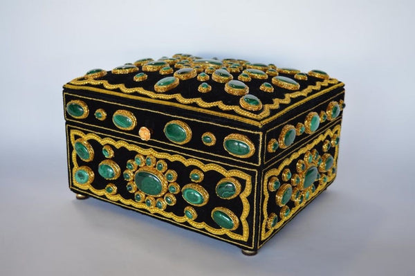 Late 20th Century Handmade Jewelry Box with Malachite