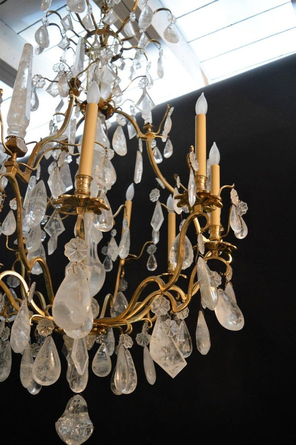 French 20th Century Bronze Rock Crystal Chandelier