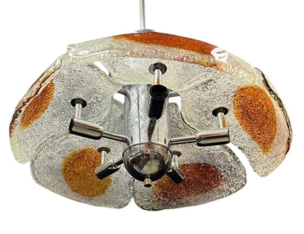 Mazzega Italian Pendant with Amber & Clear Murano Glass, 1970s
