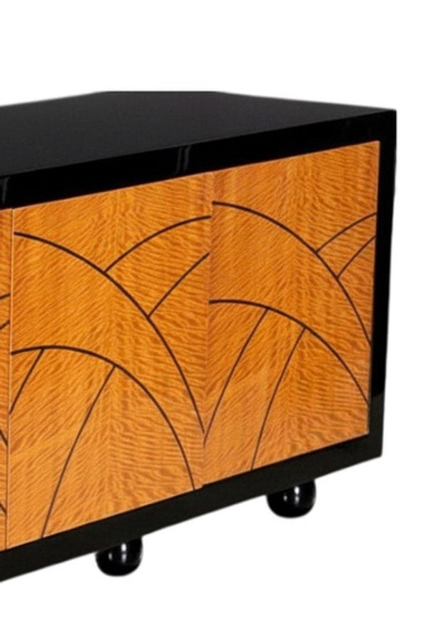 Pace Collection “Boca” Credenza with Birdseye Maple Doors & Black Lacquer Frame