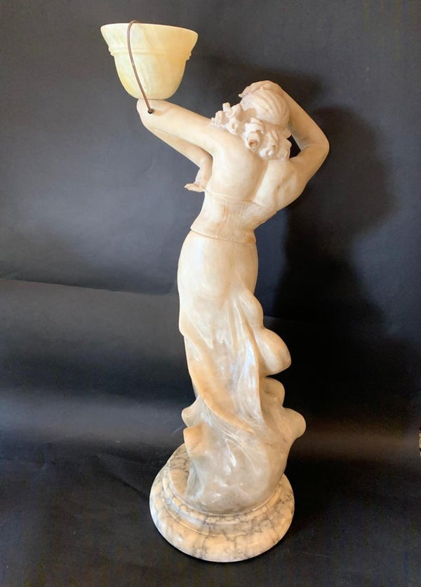 Italian Marble Figurative Sculpture of a Woman with Torchère, Late 19th Century